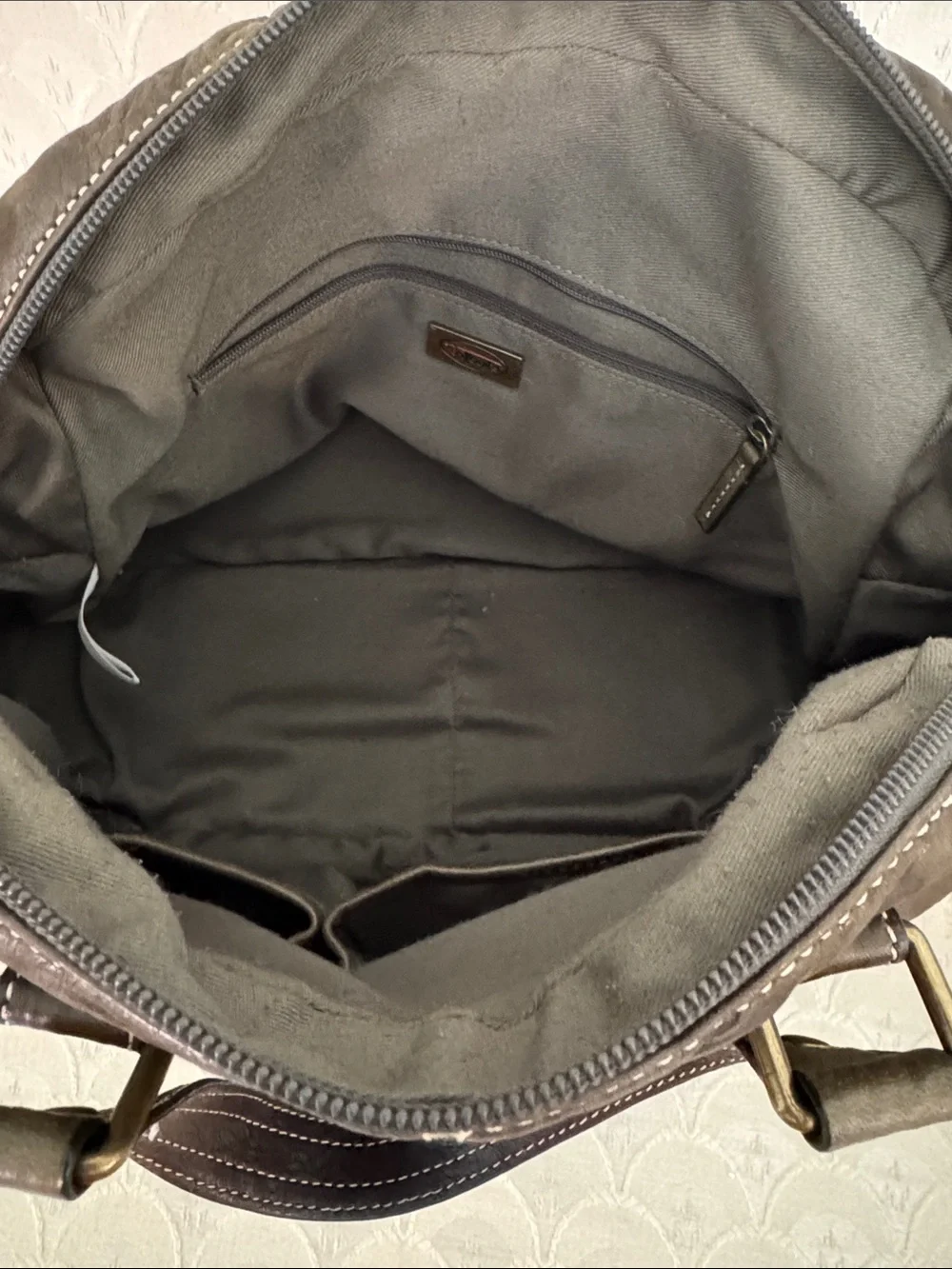 Talbots olive green Leather Bag with Contrast Stitching
